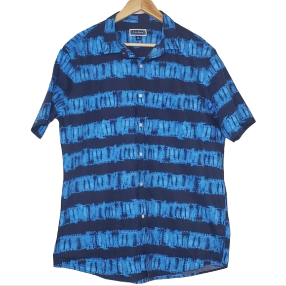 Club Room Button Down Casual Shirt Mens XL Blue Abstract Print Short Sleeve - Picture 3 of 8